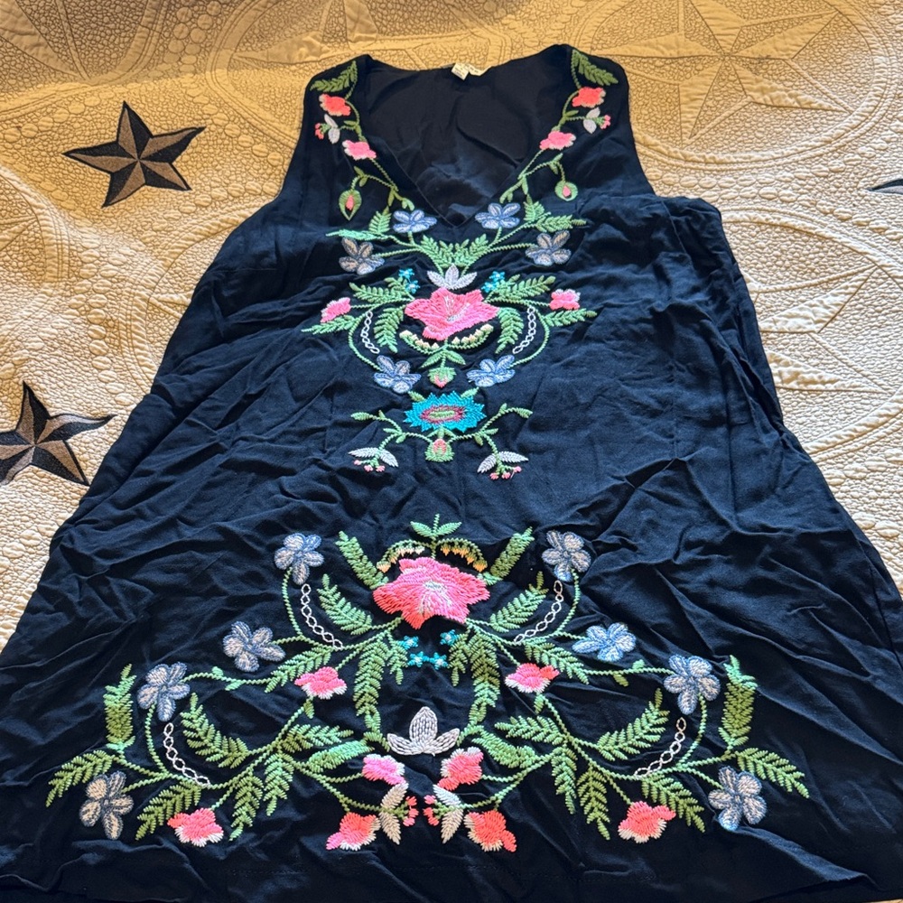 Floral Embroidered Black Dress